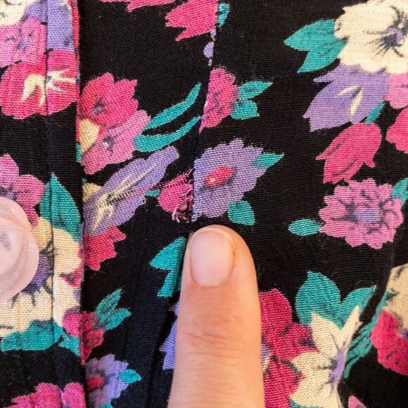 Vintage 80s La Belle Floral Blouse S | Rose Button Black Top Made in USA - Picture 5 of 5